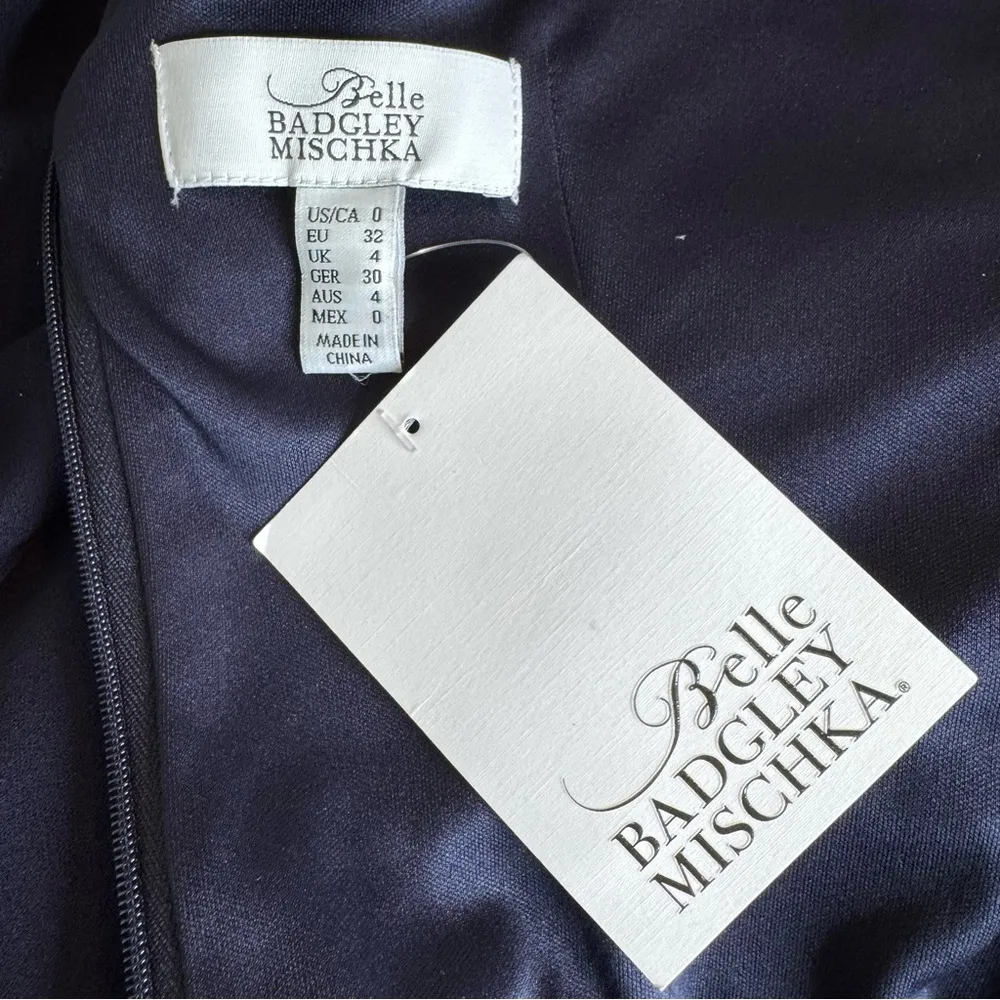 NWT Belle Badgley Mischka Fiona Dress Navy Blue Ruffle Sleeveless Size 0 - Image 6