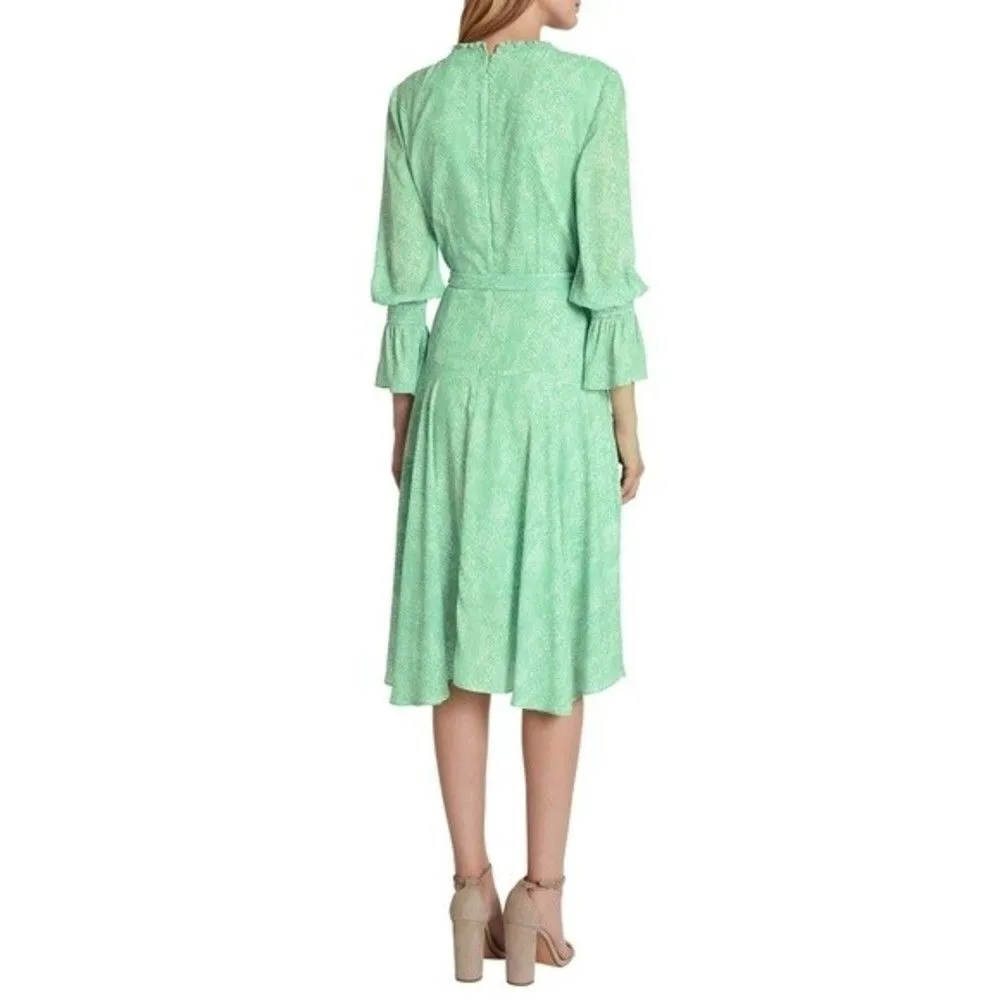 New! TAHARI ASL Women's Green Snakeprint Ruffled Surplice Faux-Wrap Dress 12 - Image 2