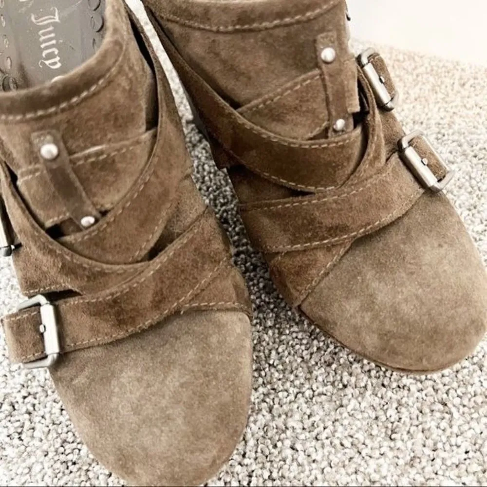 Y2K Juicy Couture Collette Suede Leather‎ Platform Buckle Detail Mules Brown 8 - Image 6