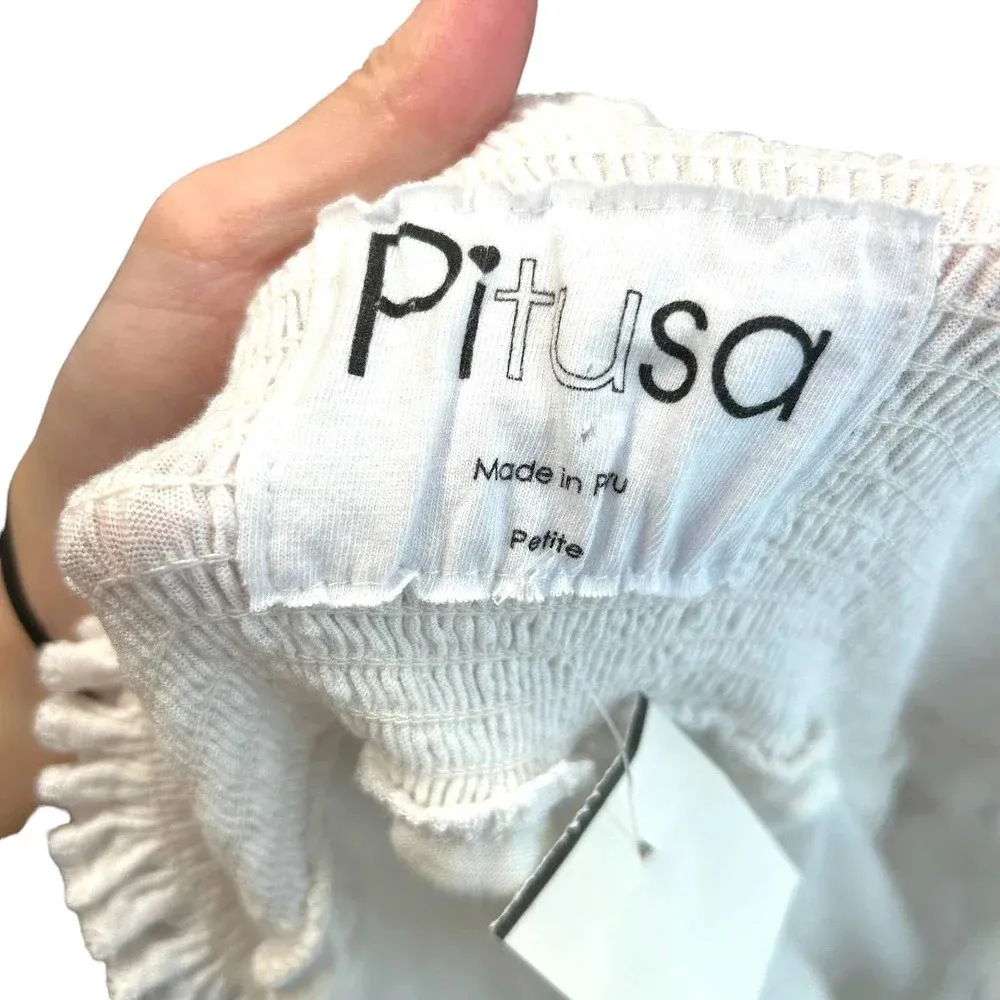 PITUSA Agata Smocked Crop Top In White‎ Long Sleeves Size Petite / XS White - Image 10