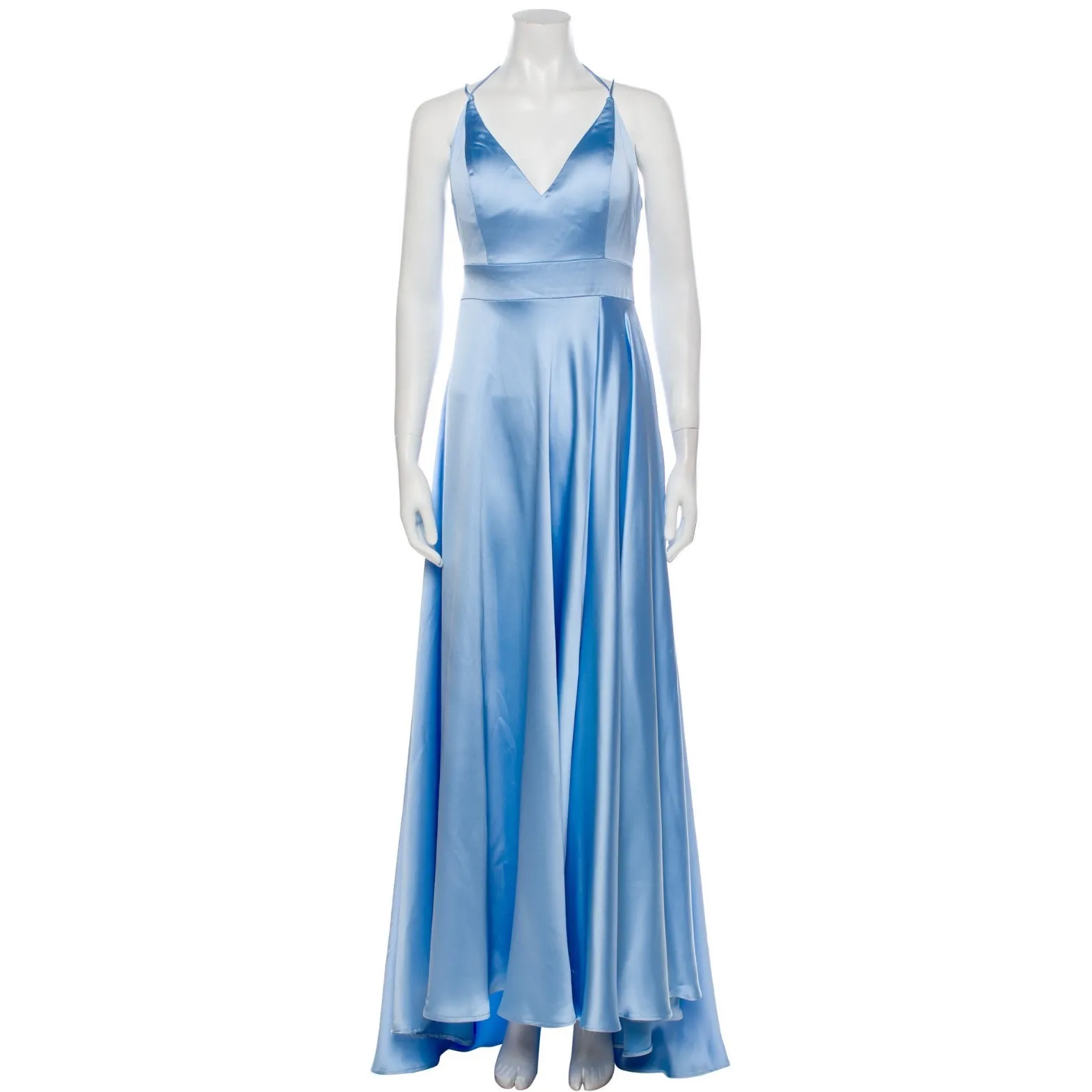Mac Duggal Powder Blue Satin High Slit Gown Size 8 Evening Dress - Image 5