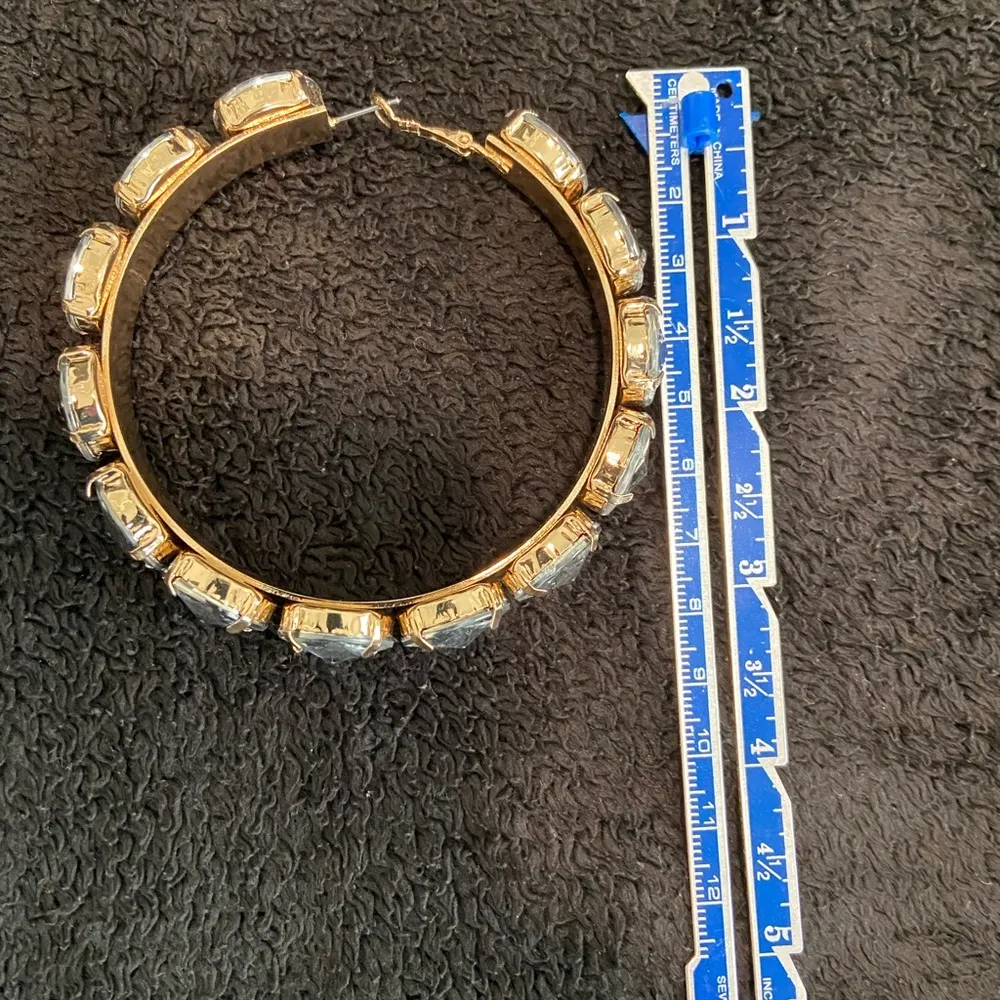 Elegant Exaggerated Chunky Gold Crystal Hoop Earrings - Image 4