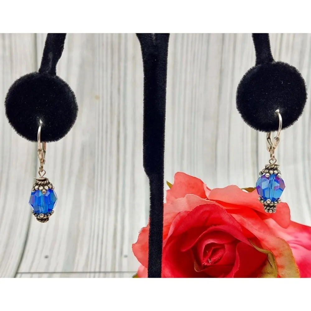 Cute Bracelet & Dangle Earrings Set 925 & Faceted Crystal Beads Toggle Clasp 8" Silver - Image 9