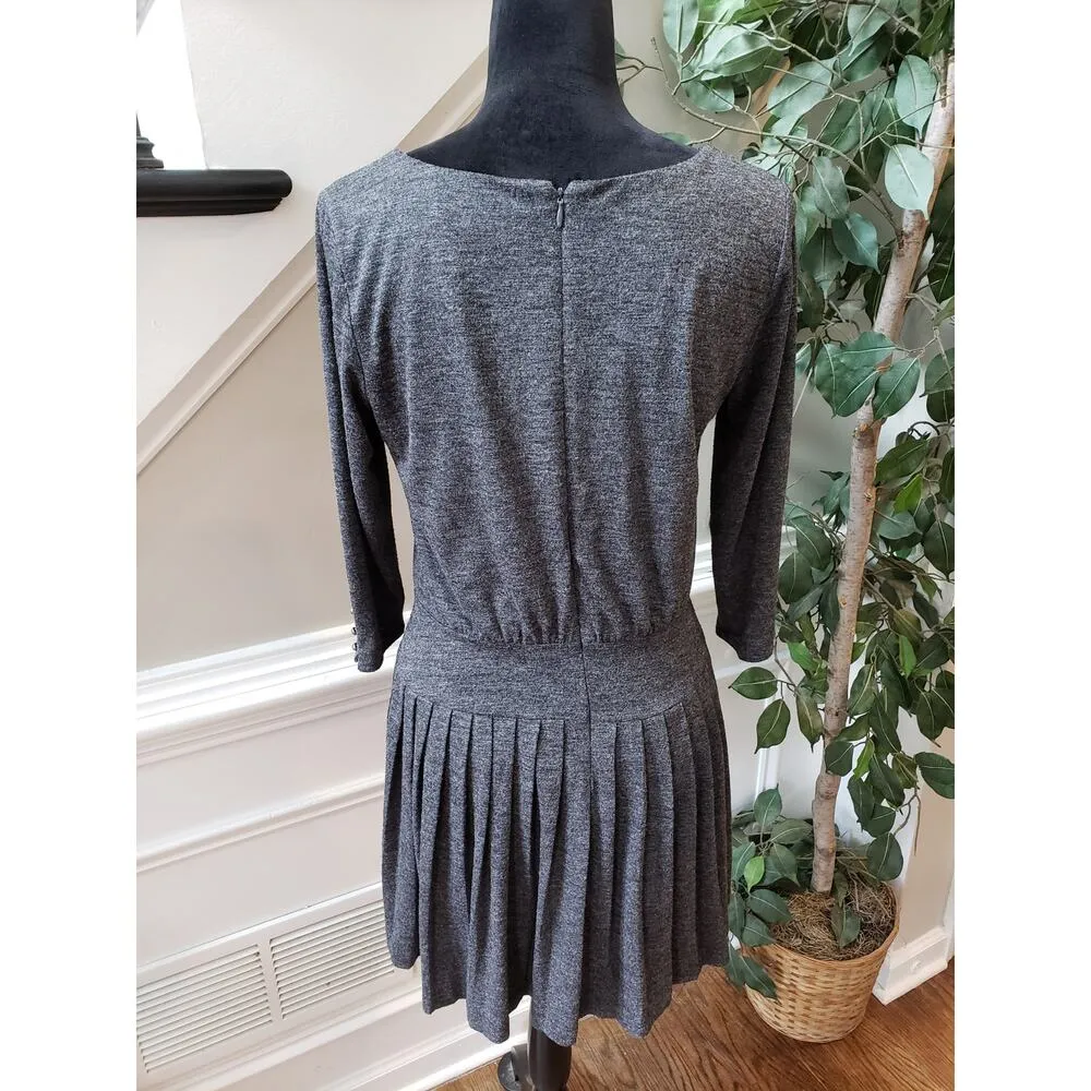 LOFT A Line Dress Women's 2 Gray Polyester Drop Waist Pleated Boat Neck Back Zip - Image 4