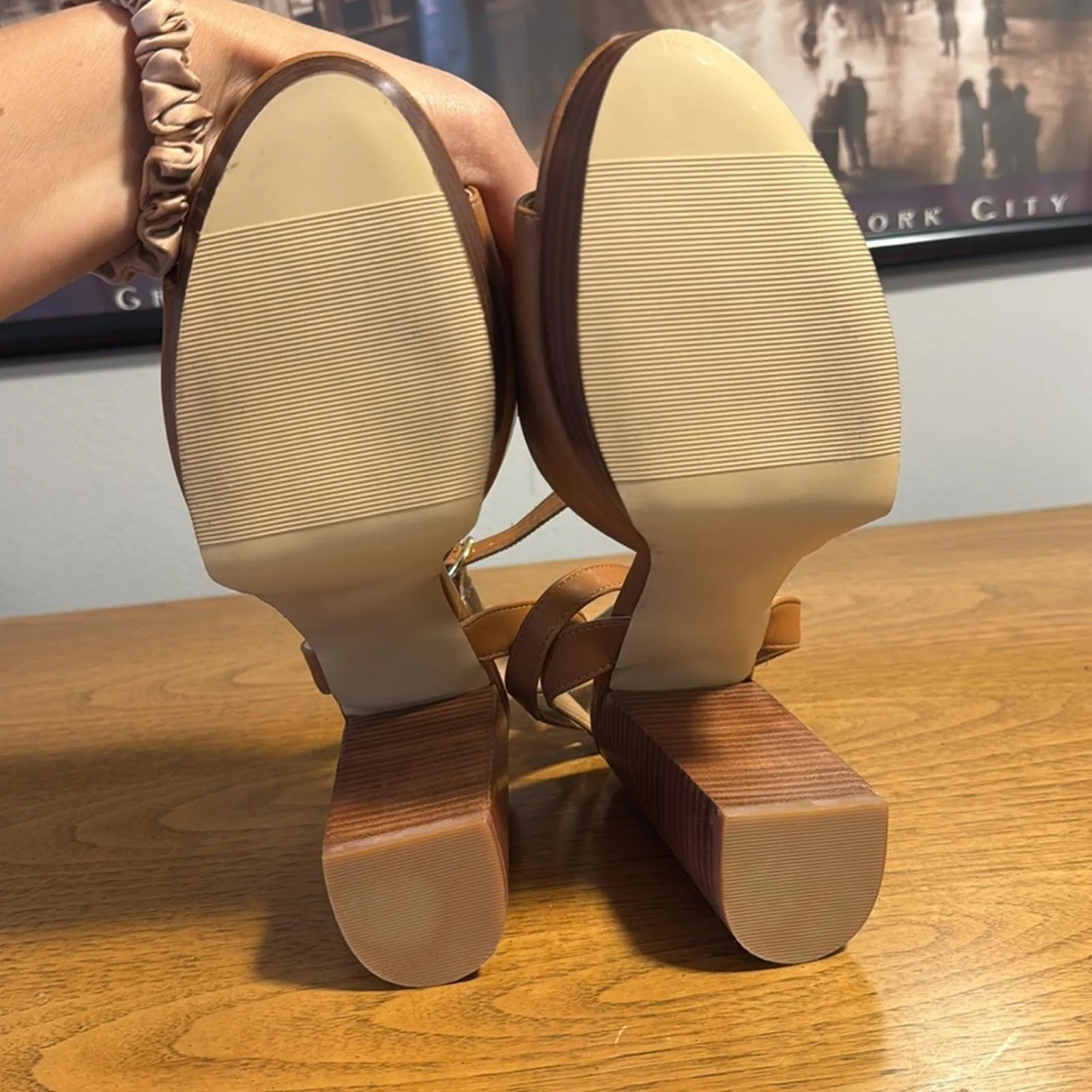 Women's Tan High Heel Sandals with Ankle Strap - Image 8