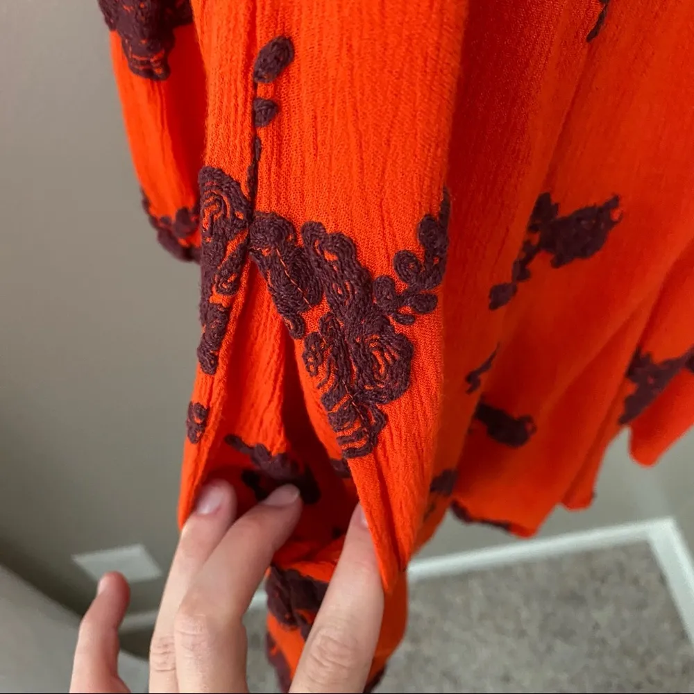 Free People Emma Floral Embroidered Dress Red Sz Small - Image 5