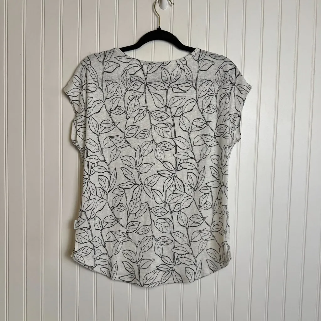 Orvis Linen Blend White Botanical Cap Sleeve Top D8 - Image 5