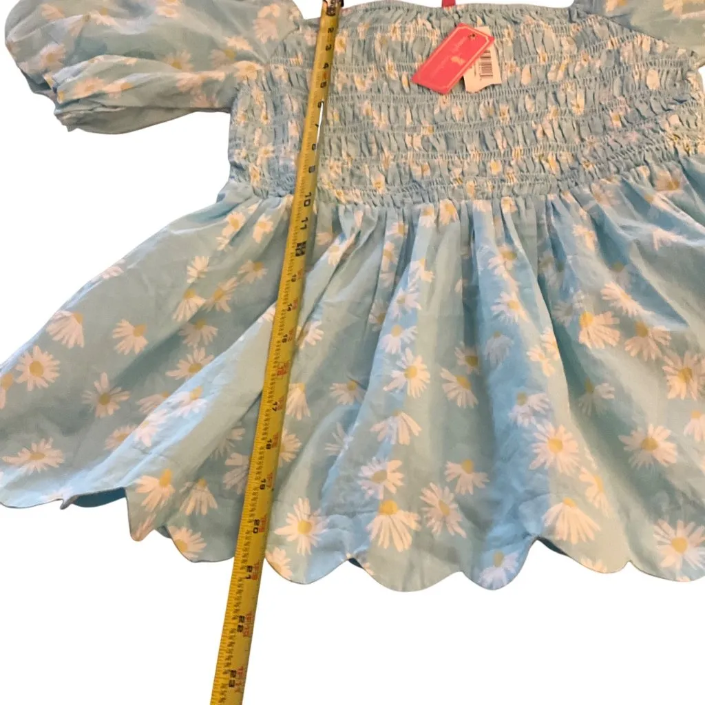 Simply Southern Blue Daisy Print Smocked Off-Shoulder Top L Cotton Scalloped Hem - Image 9