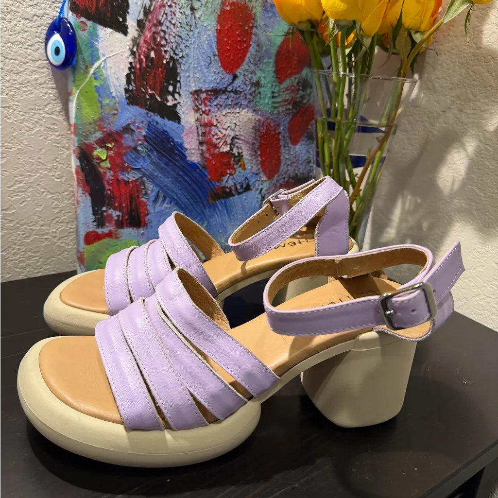 Italian Lavender Platform Heeled Sandals Purple Size 37 - Image 3