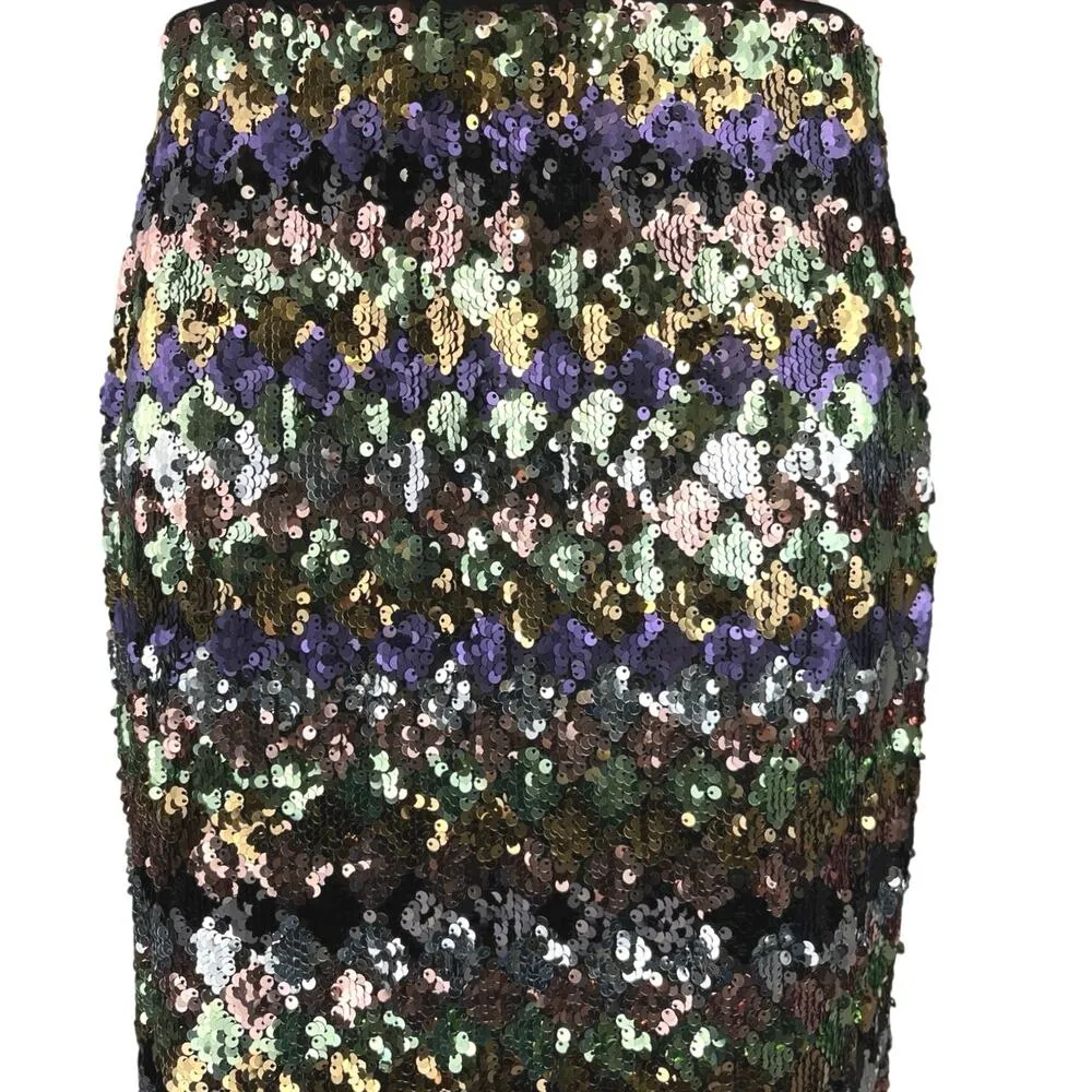 Zara Sequin Glitter Metallic Multicolor Striped Diamond Slit Midi Skirt Size M - Image 11