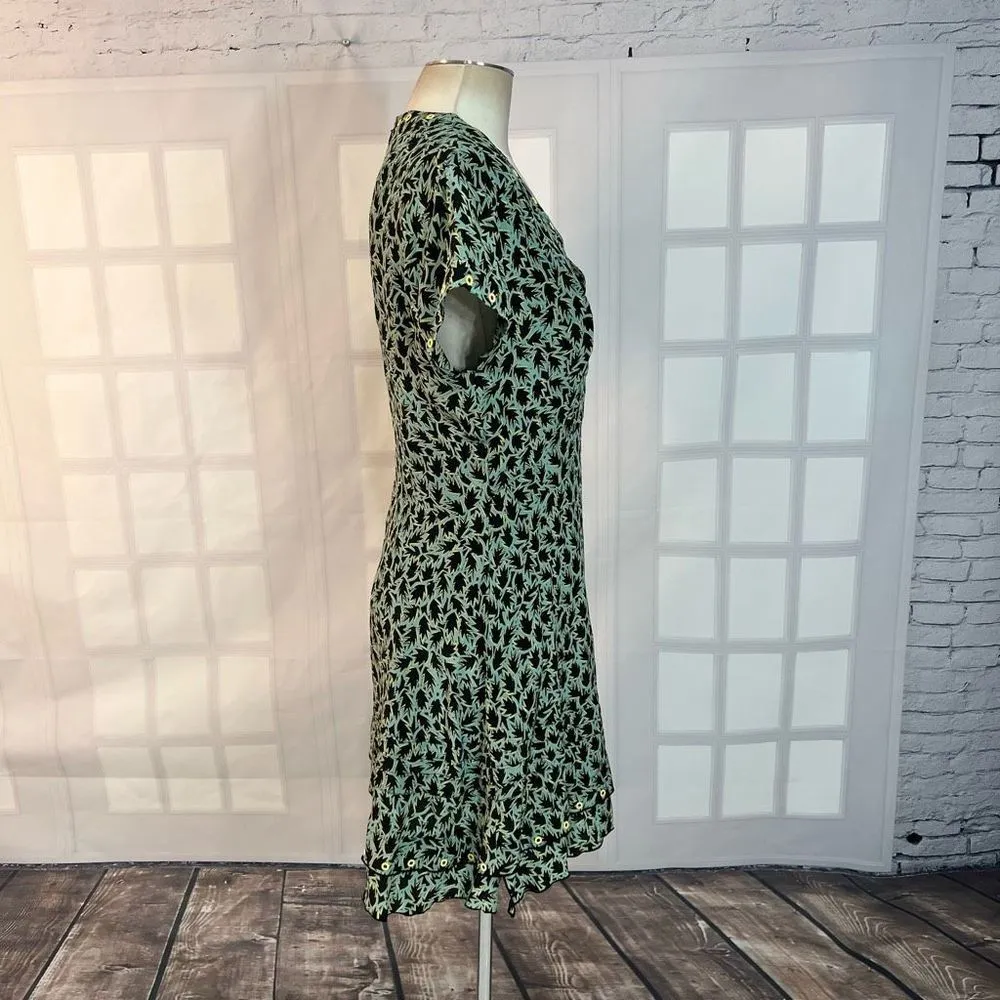 Derek Lam 10 Crosby short sleeve silk blend leaf print gold grommet detail dress - Image 7