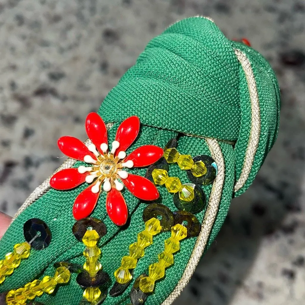 Green Rhinestone Wide Jeweled ‎ Headband Handmade Hair Accessories Floral Flower - Image 2