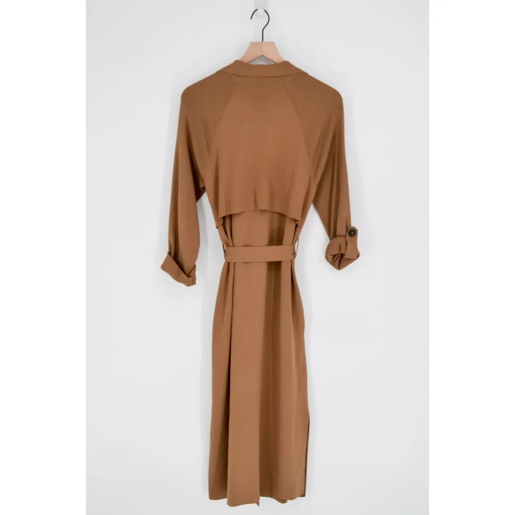 Massimo Dutti Belted Sweater Trench Coat Knit Longline in Camel Brown Women's S - Image 2