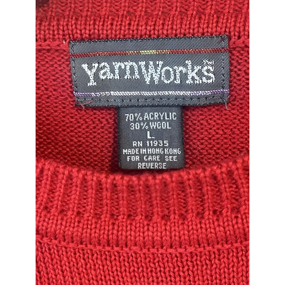 YarnWorks Sweater Womens Large Red Long Sleeve Shoulder Pads Crew Neck Vintage - Image 7