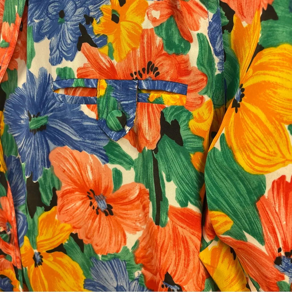 Christie & Jill Vintage 1980s Bold Tropical Floral Hawaiian Blouse Shirt Large Orange - Image 7