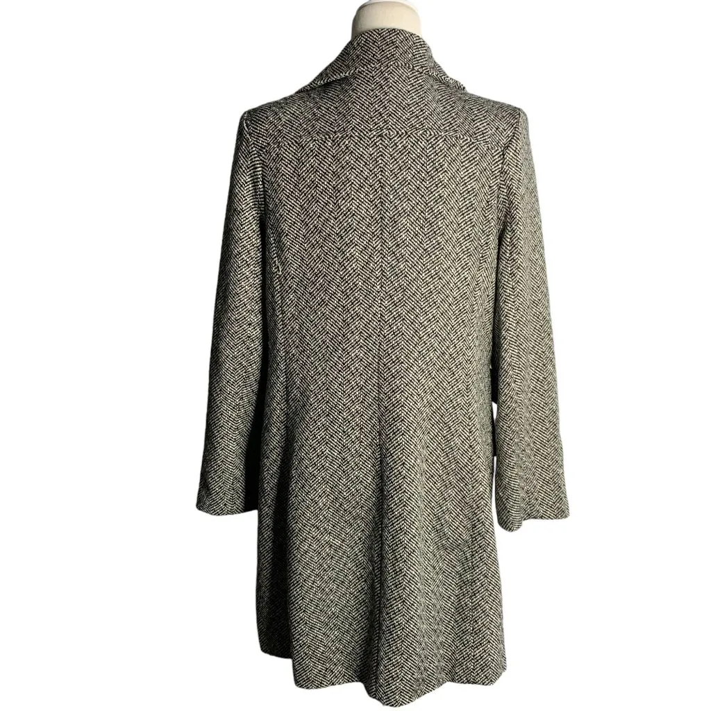 Vintage 90s Last Kiss Wool Blend Over Coat XL Black White Lined Pockets Buttons - Image 4