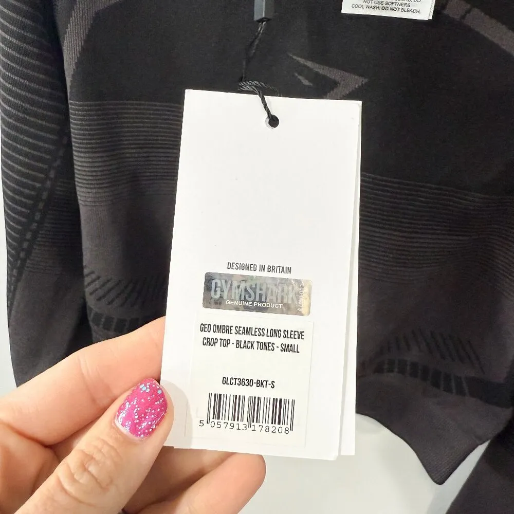 NWT Gymshark Geo Ombre Seamless Crop Top Black Size S - Image 5