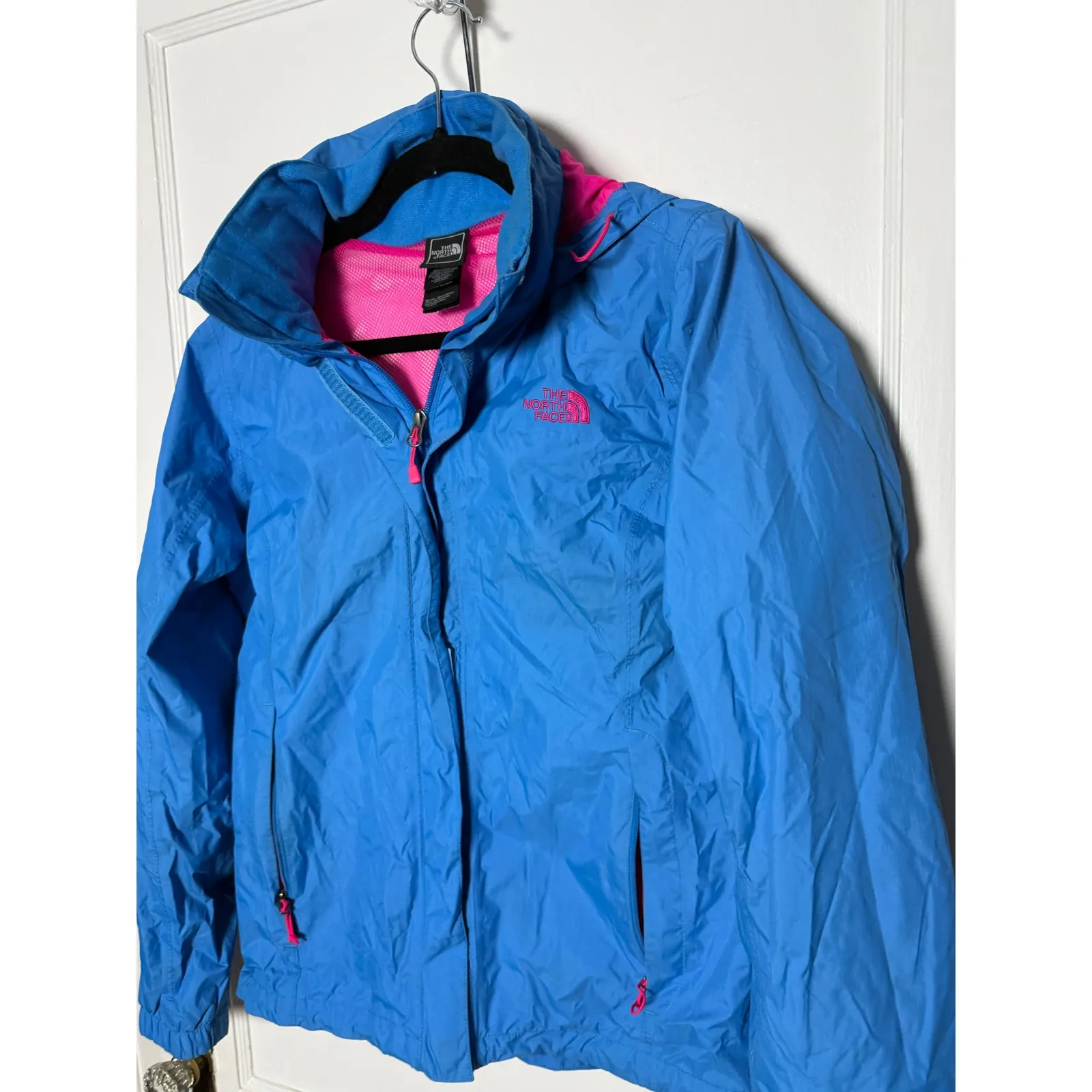 The North Face Blue Pink Hyvent Lightweight Hooded Rain Jacket Women's Large - Image 3