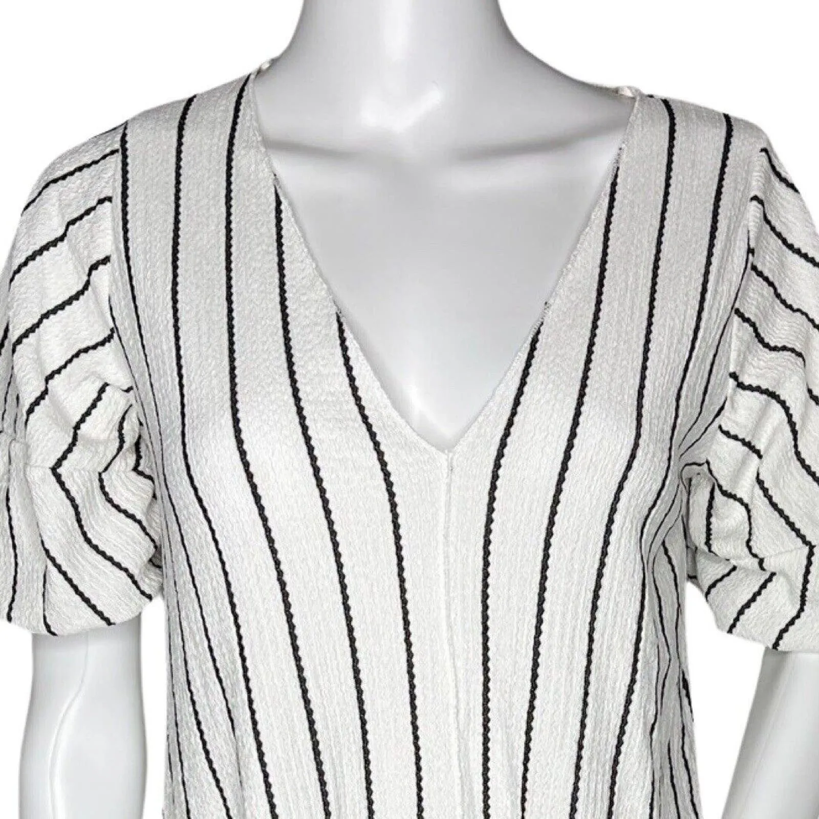 Zara Dress Womens Small White Black Stripe‎ Lightweight Neutral Gauzy Lagenlook - Image 5
