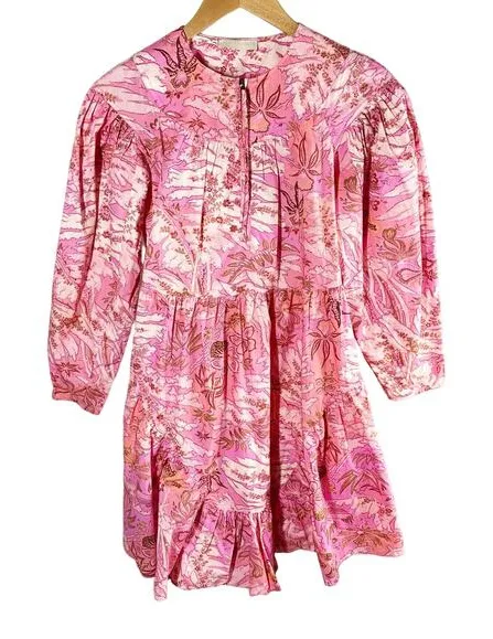 Ulla Johnson Leiko Ruffled Tiered Floral Print Poplin Mini Dress Camellia Size 0 - Image 1