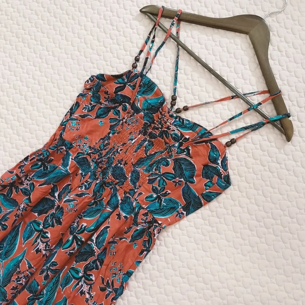 NWOT Jason Wu Terracotta Cutout Floral Midi Dress Beaded Smocked Vacation Size L - Image 10