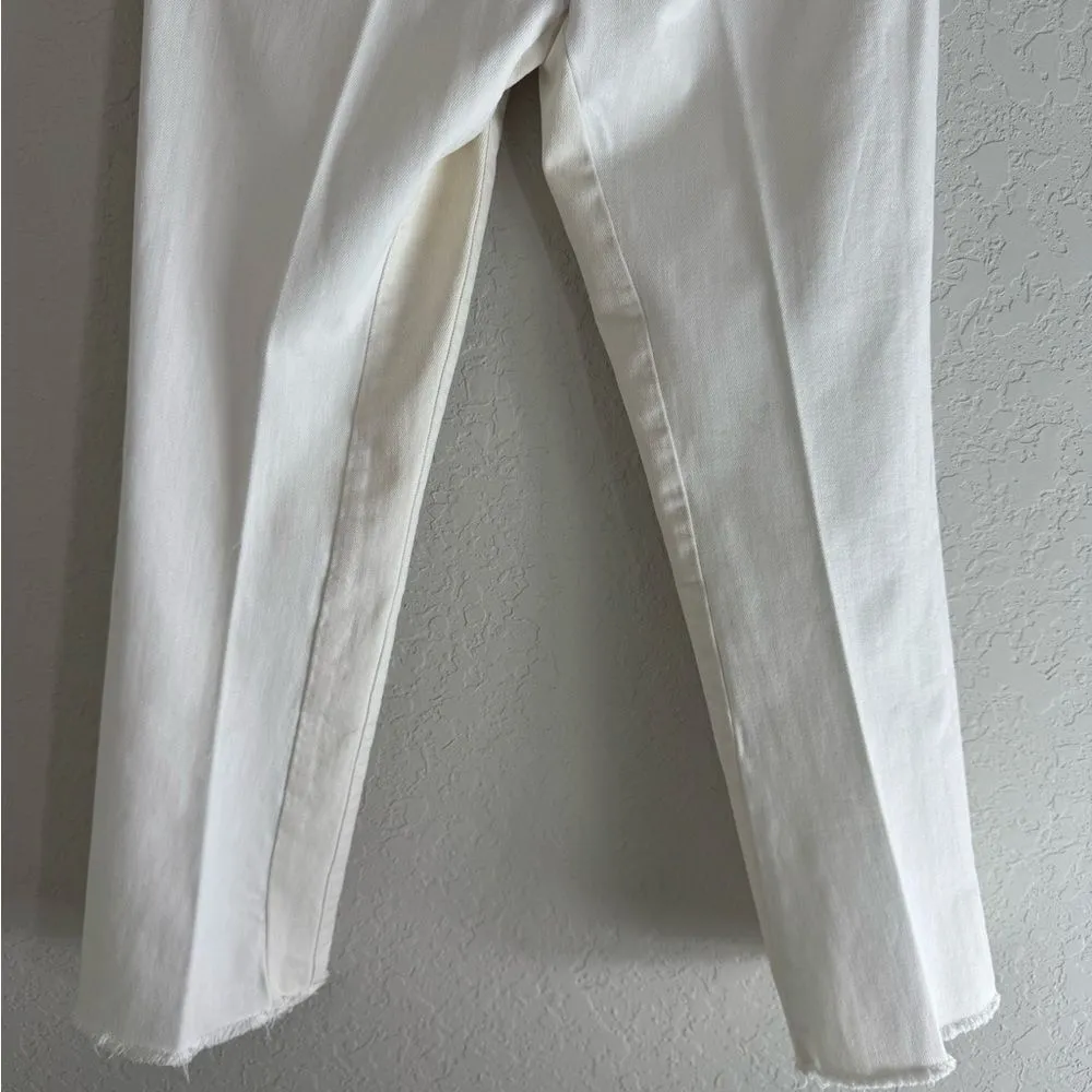 Frame Le Crop Mini Two-tone Cream/White Raw Hem Jeans Sz 25 - Image 8