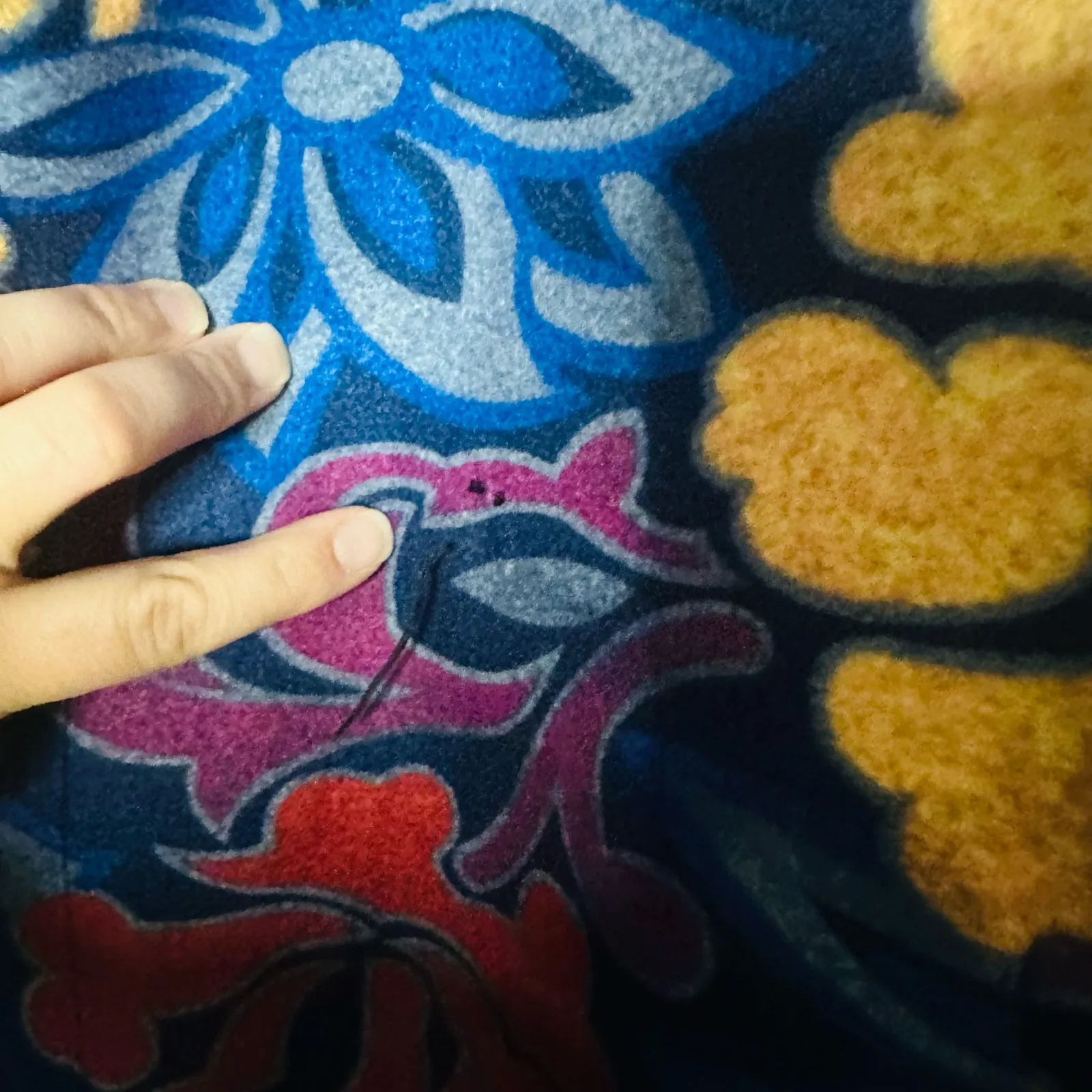 Vintage YaZhuang Floral Blue Tan Red Front Pocket Blazer Long Jacket Size Large - Image 11