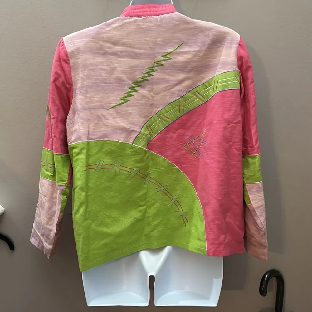 Indigo Moon Hand Loomed Geometric Design Spring Jacket Shoulderpads Boho Preppy Size L - Image 3