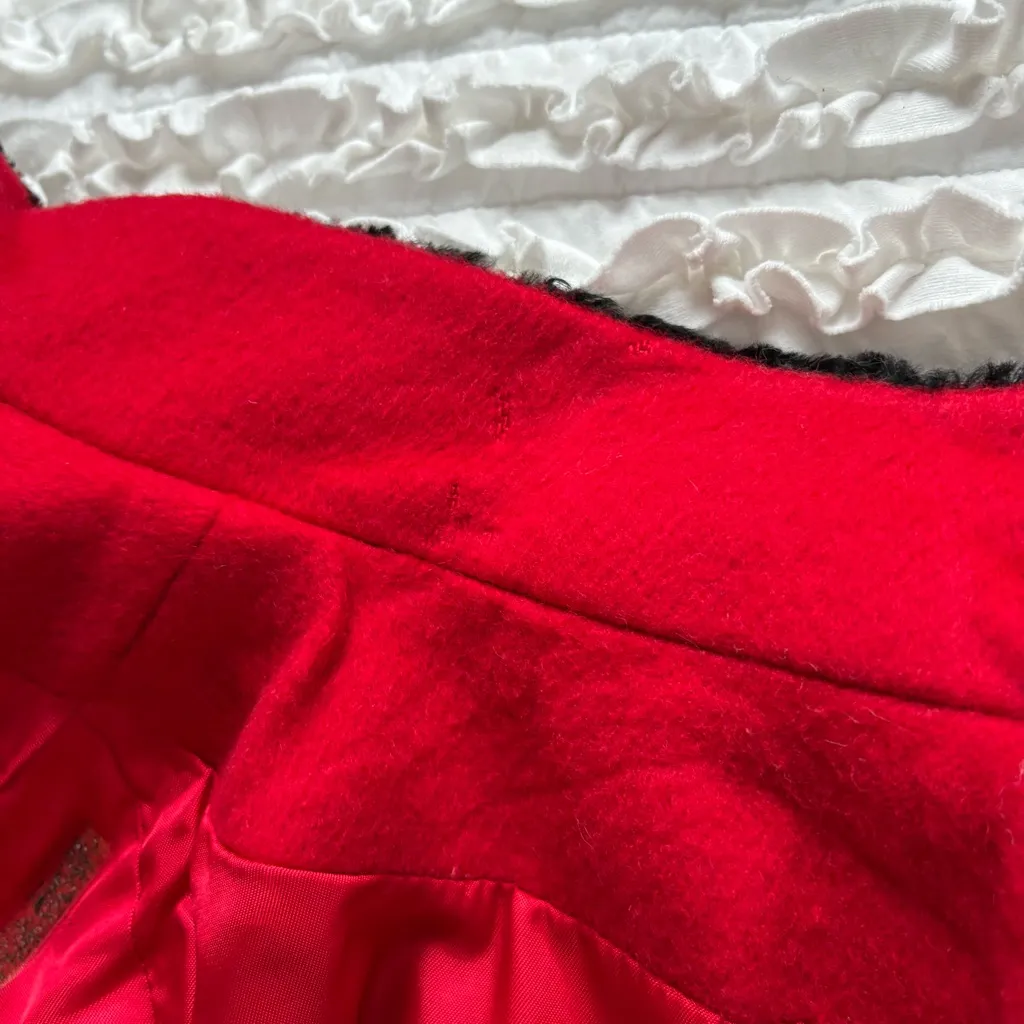 Vintage Oleg Cassini red wool black faux fur long military princess maxi coat 10 - Image 9