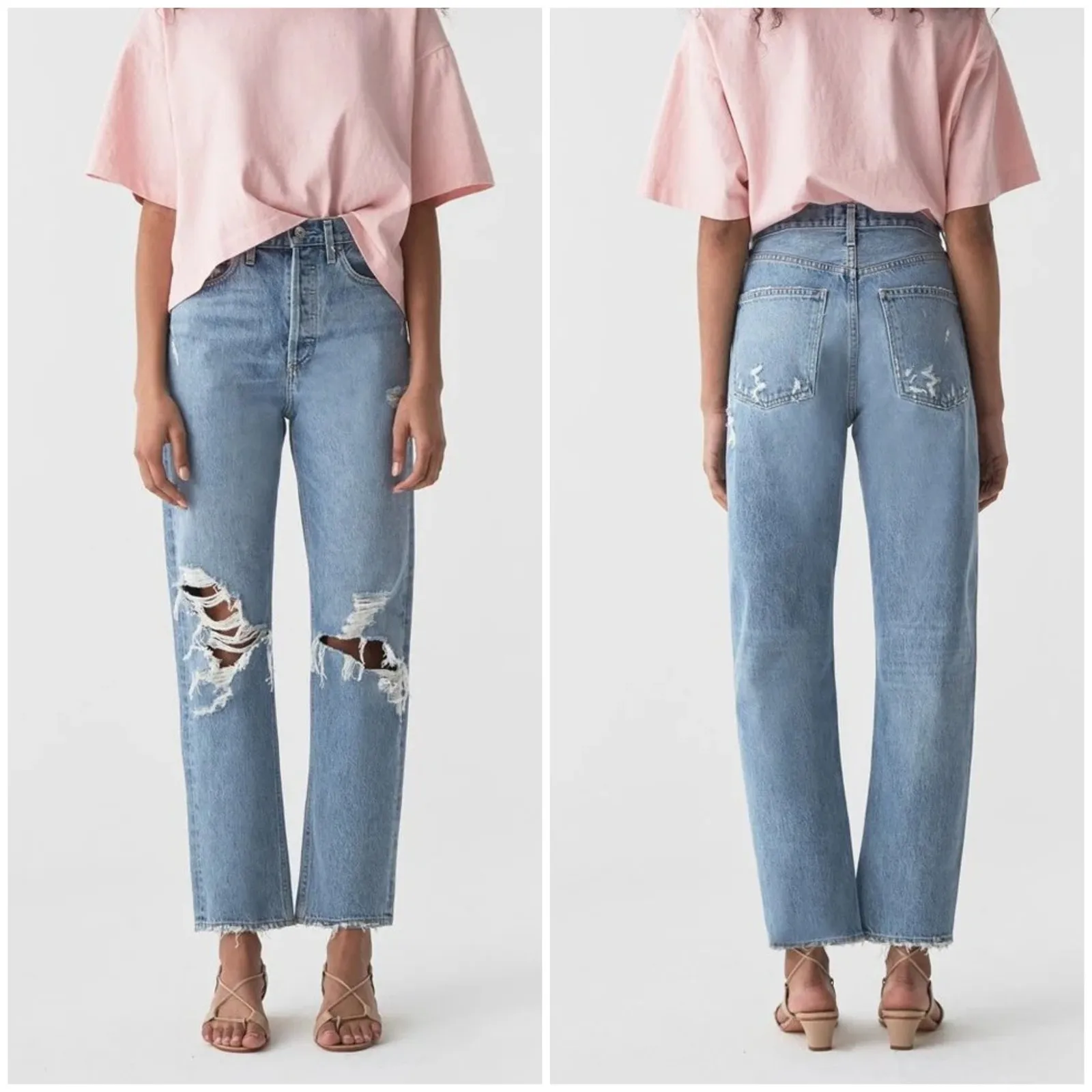 Agolde '90s Jeans Mid-Rise Loose Fit Size 25 Distressed Straight Leg Retro USA - Image 2