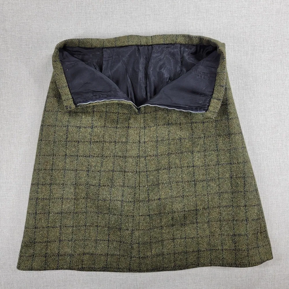 Vintage Womens Skirt Sage Green Wool Tweed Windowpane Check A - Image 10