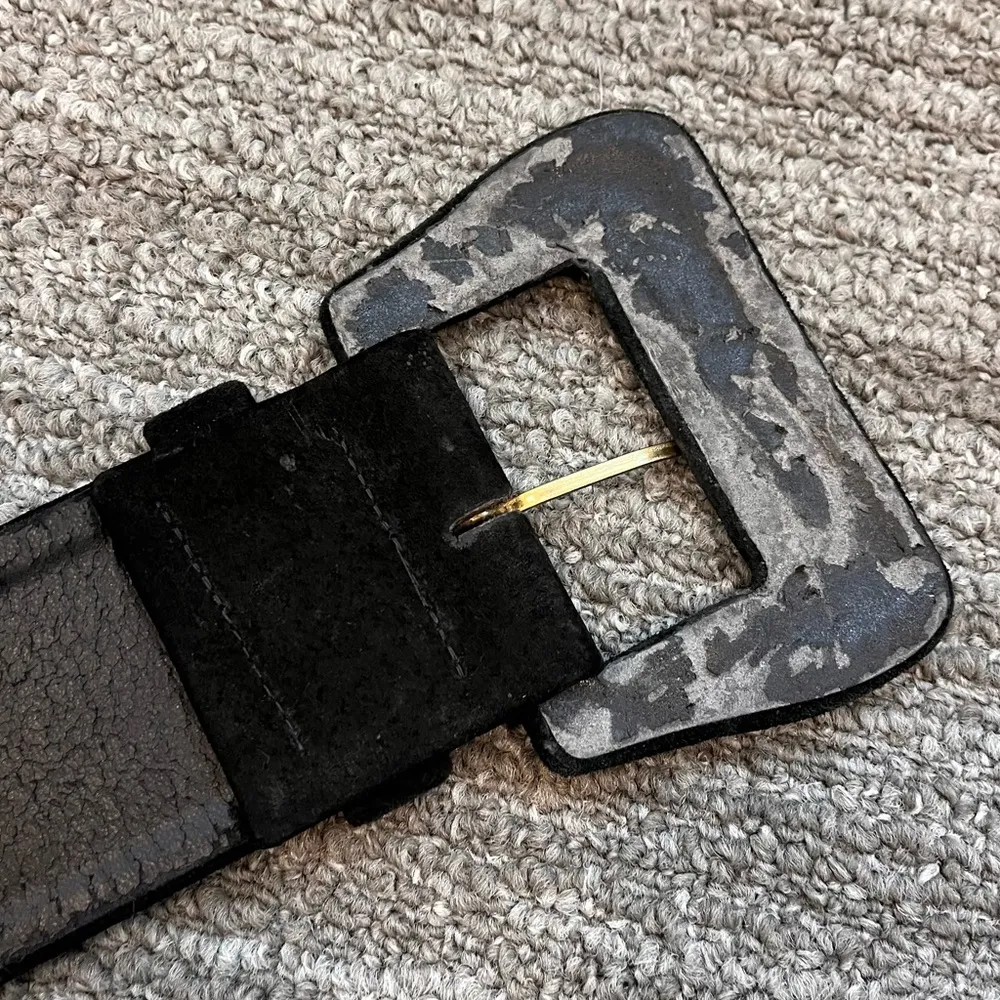 Vintage Suede Belt Black Colorful Triangles 80’s 90’s M Medium Blue - Image 4