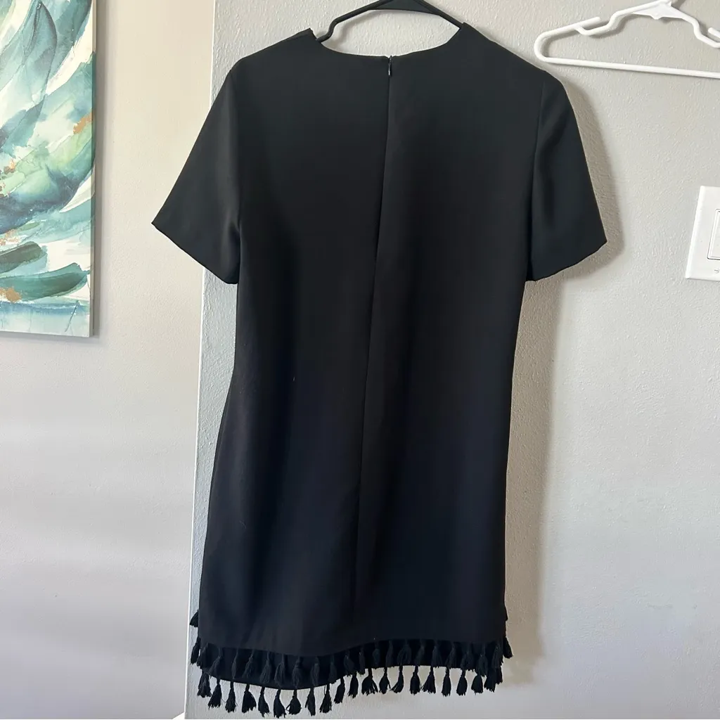 Zara Tassel Mini Black Dress with Fringe Hem - Image 2
