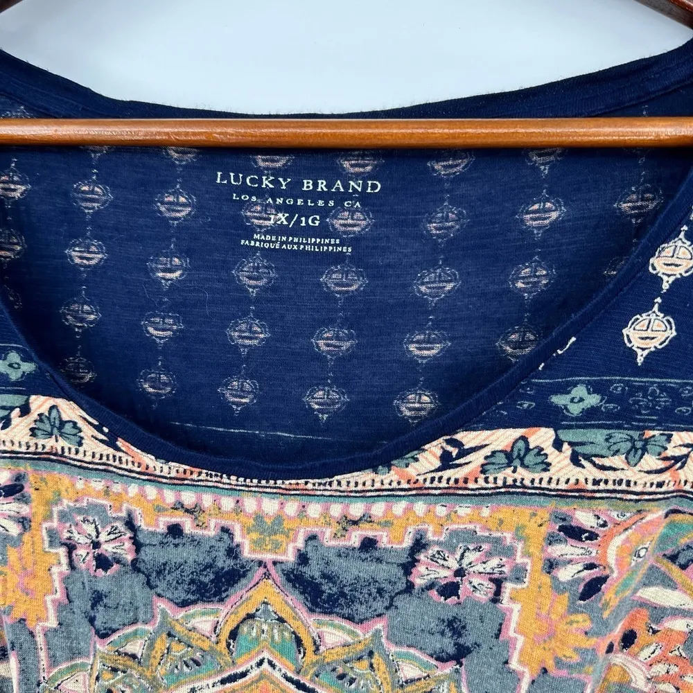 Lucky Brand Women Persian Carpet T-Shirt Printed Short Sleeve Boho Tee Size 1X - Image 6