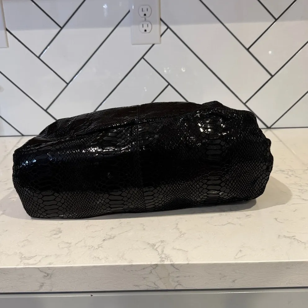 Vintage Perlina Y2K black snake skin leather large hobo bag neutral school work - Image 5