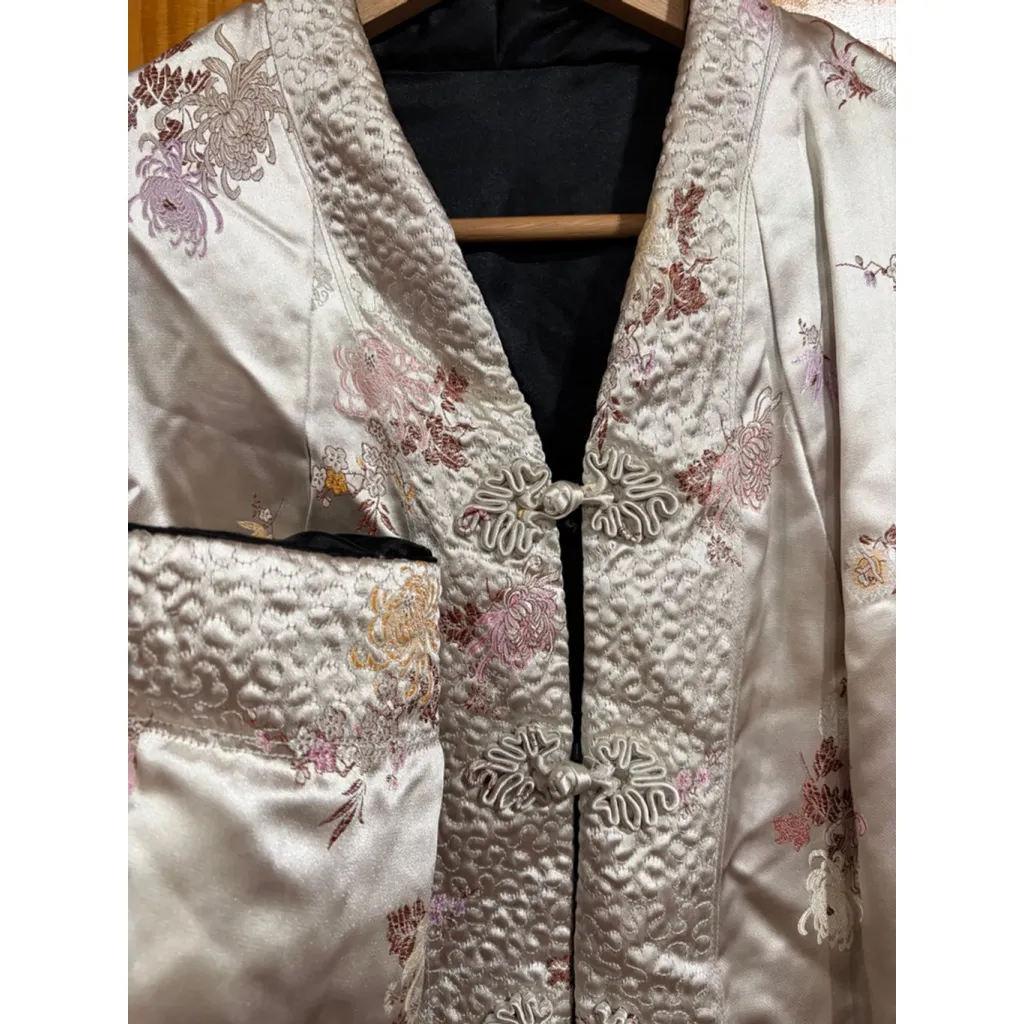 Peony Brand Reversible Satin Brocade Jacket Black Floral Embroidered Chinese Size XXL - Image 2