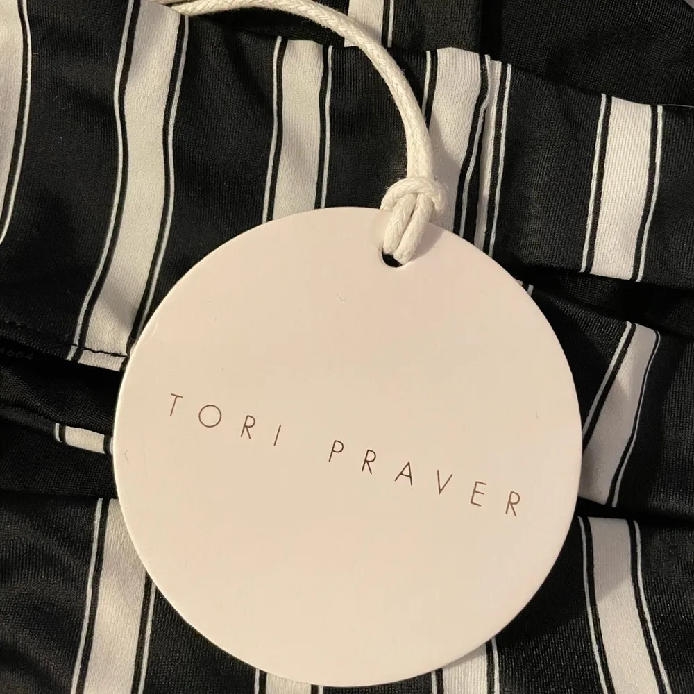 Tori Praver Deja Striped Bikini‎ XS Swimsuit Black White Top - Image 6
