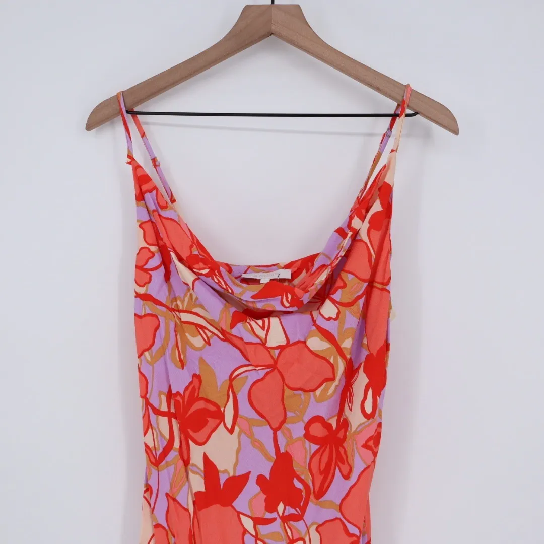 Olivaceous Floral Print Cowl Neck Slip Mini Dress Orange Purple Women's Size L - Image 3