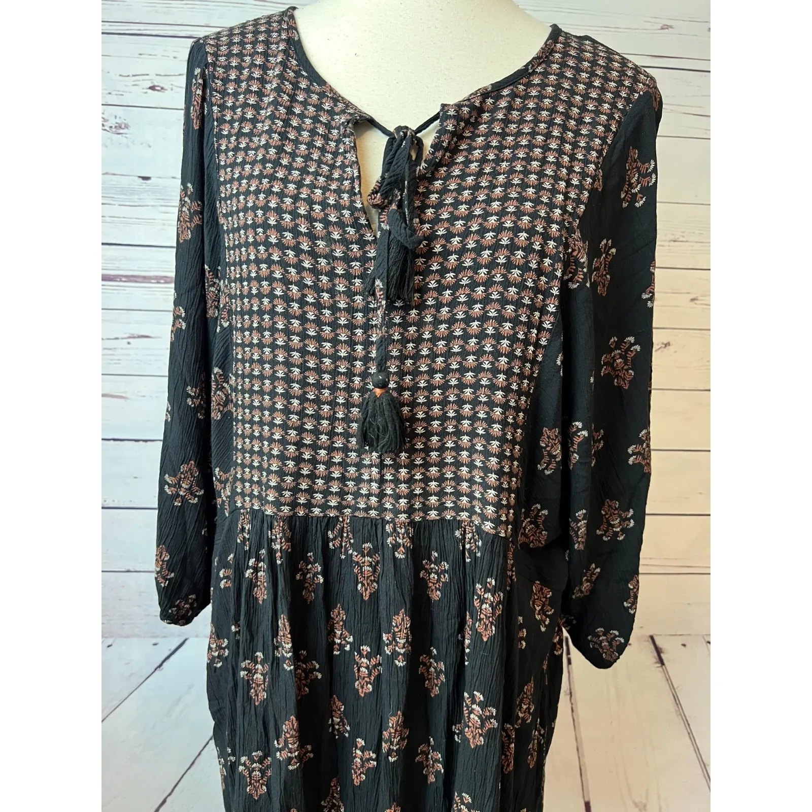 Knox Rose Plus size 2XL Midi Dress Floral Cottage Peasant Boho XXL 2X Black Boho - Image 10