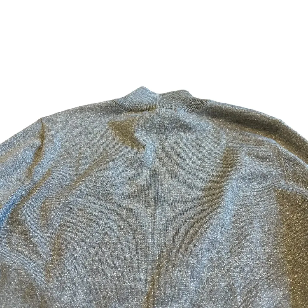 Calvin Klein Silver Grey Sparkle Glitter Sweater Pullover Mock Neck Button Large - Image 8