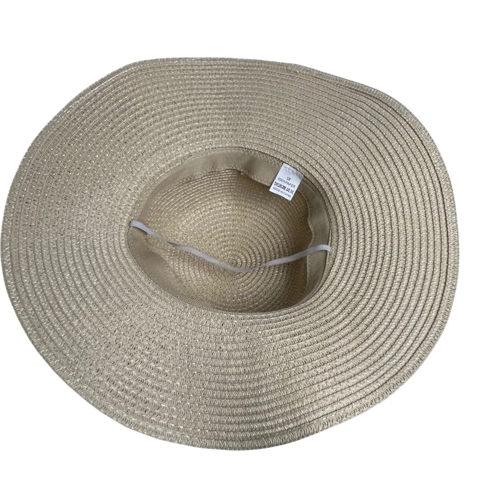 Wide Brim Straw Sun Hat Floppy Beach Vacation Fedora Black Band Tan - Image 8