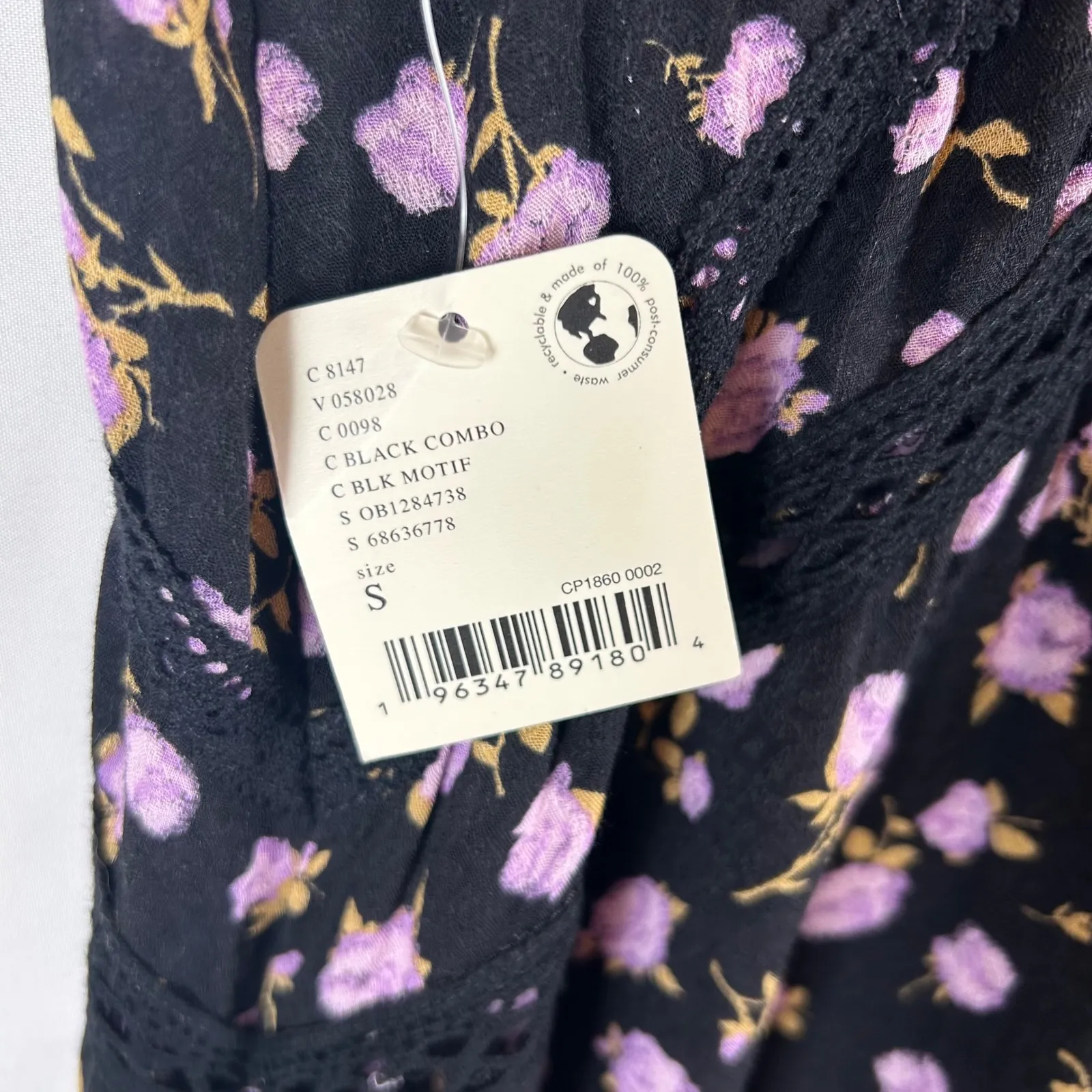 NWT Free‎ People Intimately Floral Black Mini Dress Sleeveless Ruffle Hem S - Image 6