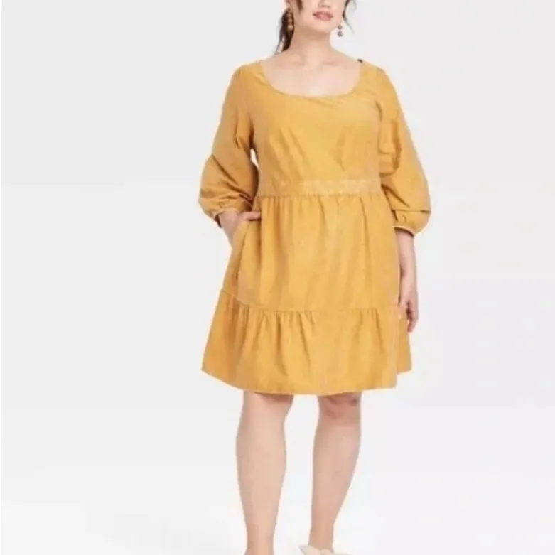 Ava & Viv Plus Size Balloon 3/4 Sleeve A-Line Dress - Mustard Size 1X - Image 4