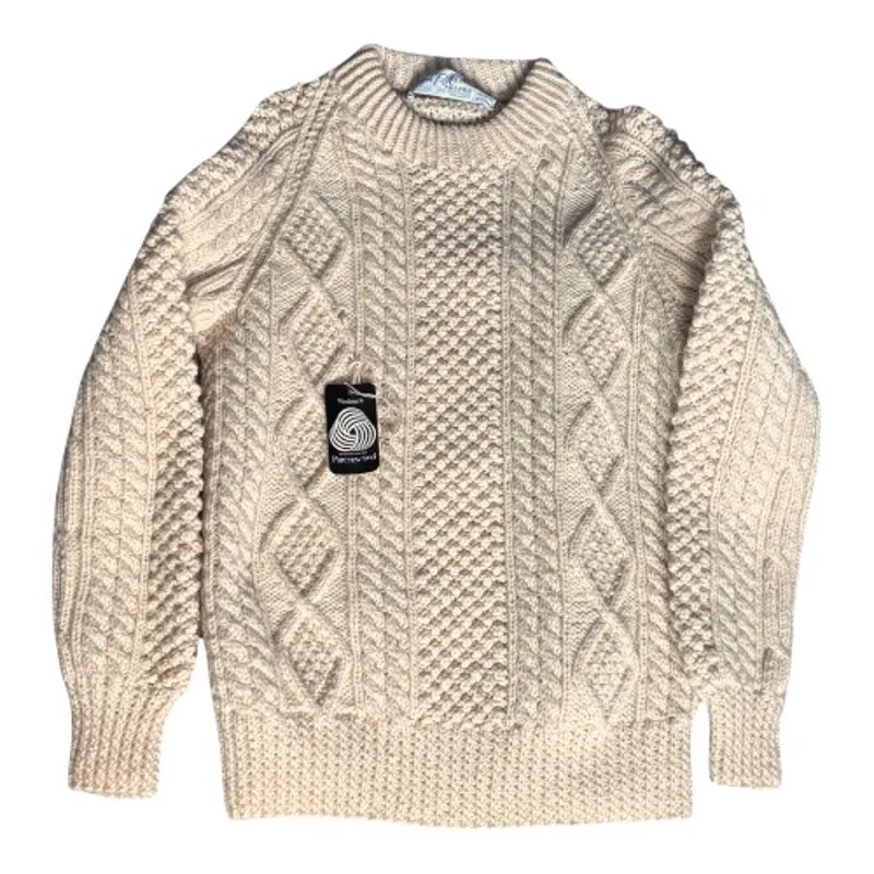 American Vintage Handknit Irish Fisherman Sweater Wool Aran Cable Cream Large Size M - Image 14