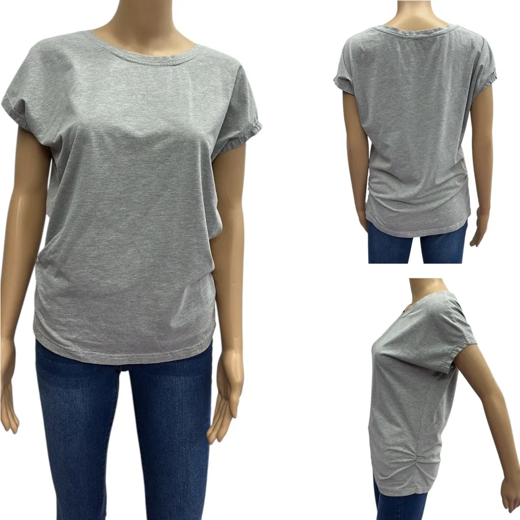 Zara Basics Heathered Gray Dolman Short Sleeve Ruched Side Tee Shirt Womens XL - Image 2