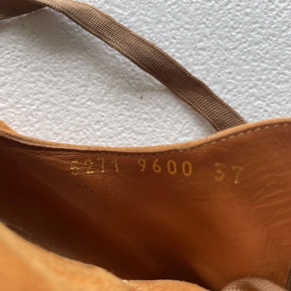 Gianvito Rossi Suede Cork Open Toe Lace Up Platform Shoes Orange/Beige Womens 37 - Image 7