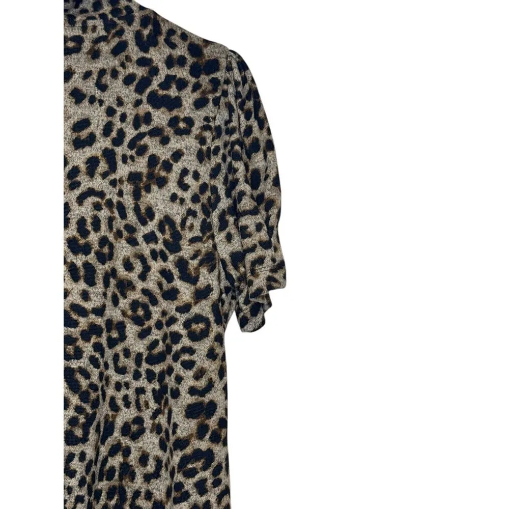 Eliza J Women's Dress Leopard‎ Print Cowlneck Pleated Mini Puff Sleeve Large NWT - Image 9