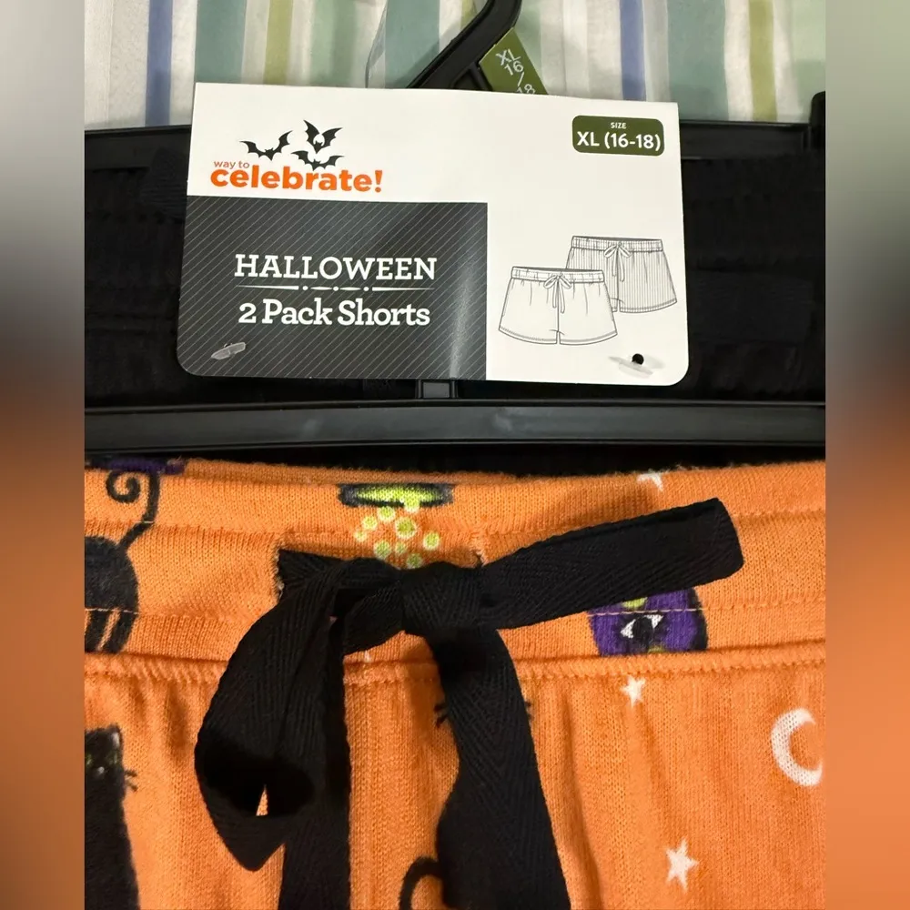 Halloween Spooky 2 Pair Black & Orange Women's Pajama Sleep Lounge Shorts NWT XL - Image 3