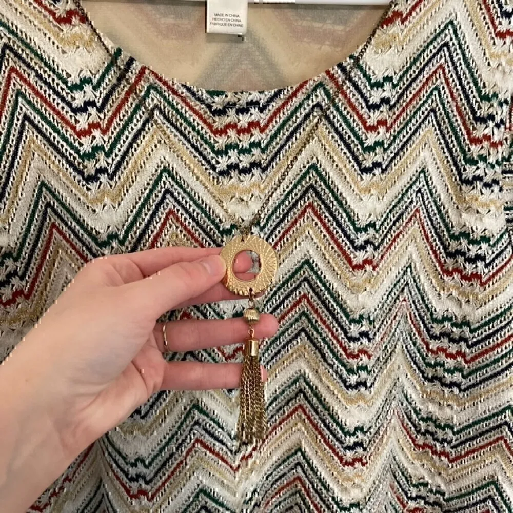 ALFRED DUNNER Hunter Mountain Zigzag Necklace Top Cream Beige Gold Chevron Knit - Image 4