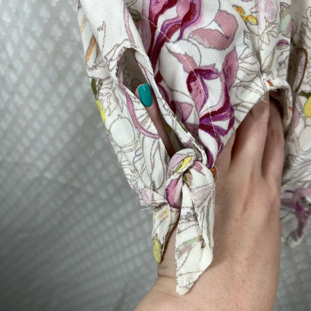 Anthropologie Maeve White‎ Pink Floral Pernille Tie Sleeve Top - Image 6